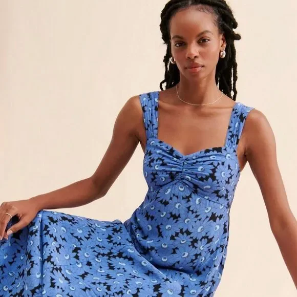 FREE PEOPLE * Rosalee Midi Dress | large | blue floral - Picture 6 of 10